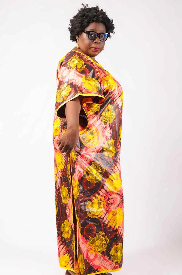 Brown and Yellow Boubou for Women – Elegant African Attire Available at Baobabmart