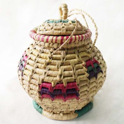 Handwoven Colorful Round Lidded Basket