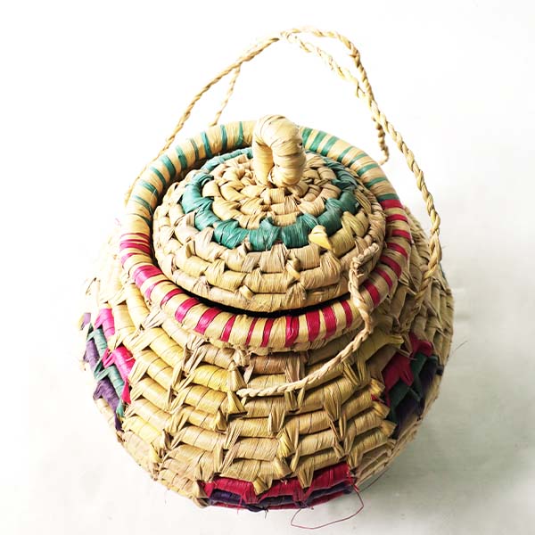 Colloured Round Basket with Lid String 2 Handwoven Colorful Round Lidded Basket