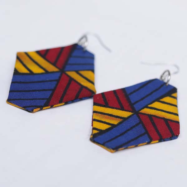 Buy Handcrafted Diamond Shape African Wax Fabric Earrings