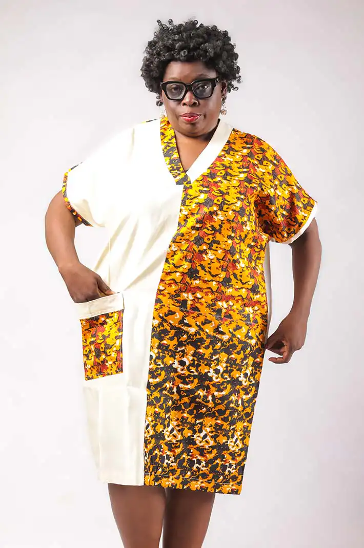 White and Yellow Mini Boubou for Women – Elegant African Dress at Baobabmart