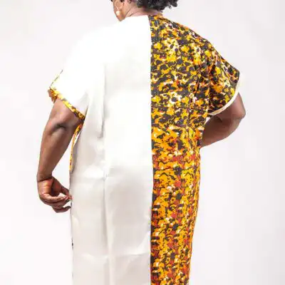 White and Yellow Mini Boubou for Women – Elegant African Dress at Baobabmart