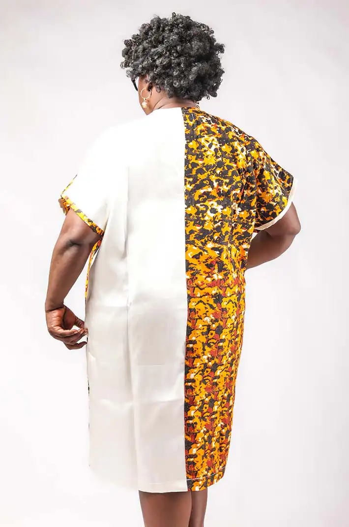 White and Yellow Mini Boubou for Women – Elegant African Dress at Baobabmart