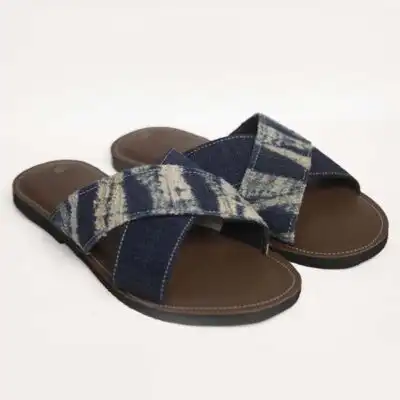 Mixed Ndop Fabric Crossed Look Sandals – Handcrafted Authentic African Footwear Available at Baobabmart