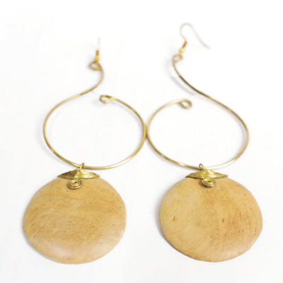 Round Ox Horn and Spiral Bronze Dangle Earrings – Handcrafted African Jewelry at Baobabmart