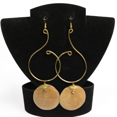 Round Ox Horn and Spiral Bronze Dangle Earrings – Handcrafted African Jewelry at Baobabmart