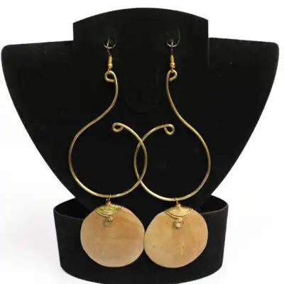 Round Ox Horn and Spiral Bronze Dangle Earrings – Handcrafted African Jewelry at Baobabmart