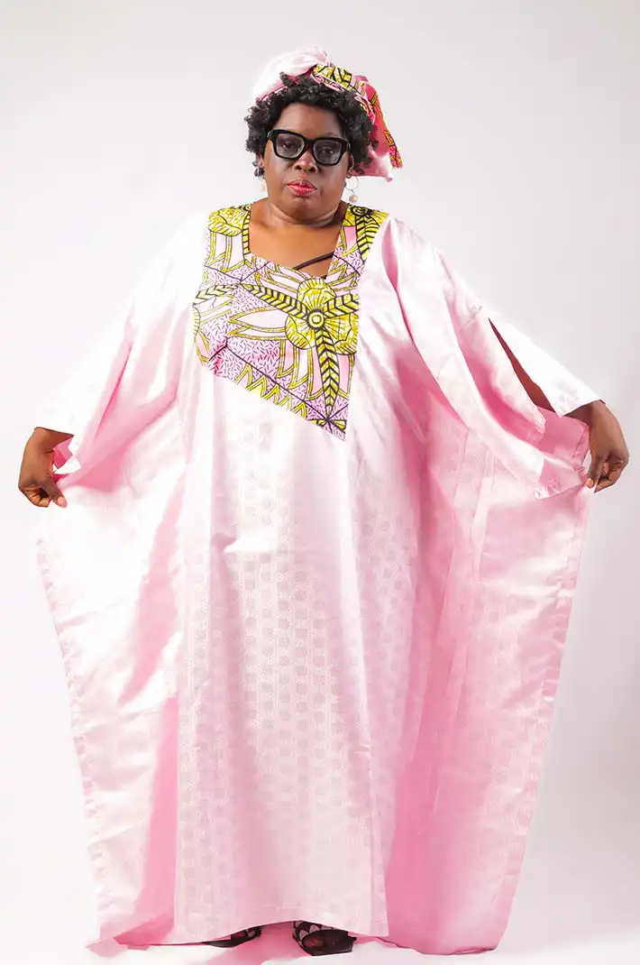 Women Pink Boubou with Matching Scarf – Elegant African Wear Available at Baobabmart