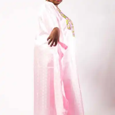 Women Pink Boubou with Matching Scarf – Elegant African Wear Available at Baobabmart