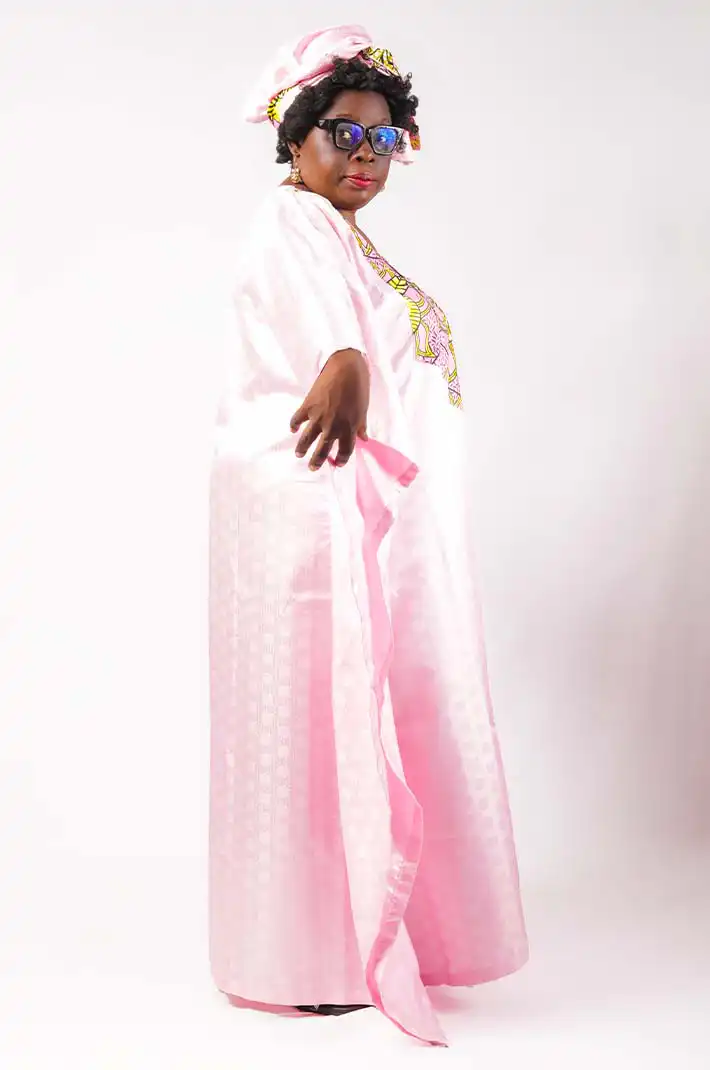 Women Pink Boubou with Matching Scarf – Elegant African Wear Available at Baobabmart
