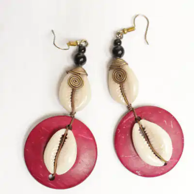 Pink Ox Horn Earrings with Cowries – Handcrafted African Jewelry at Baobabmart