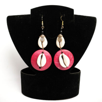 Pink Ox Horn Earrings with Cowries – Handcrafted African Jewelry at Baobabmart