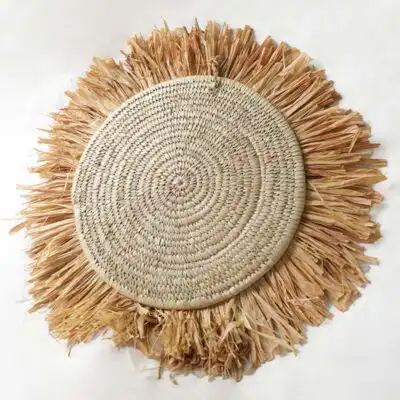 Mantel individual redondo de rafia natural a la venta Baobabmart