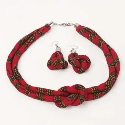 Red Wax Braid Necklaces and Assorted Earrings – African Jewelry Set Available at Baobabmart
