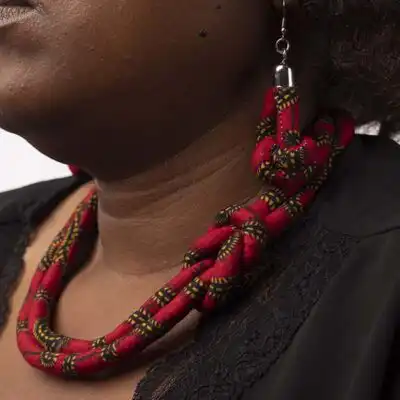 Red Wax Braid Necklaces and Assorted Earrings – African Jewelry Set Available at Baobabmart
