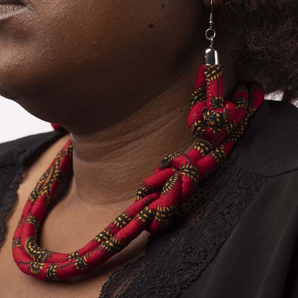 Red Wax braid necklaces + assorted earrings 4 Red Wax Braid Necklaces and Assorted Earrings – African Jewelry Set Available at Baobabmart