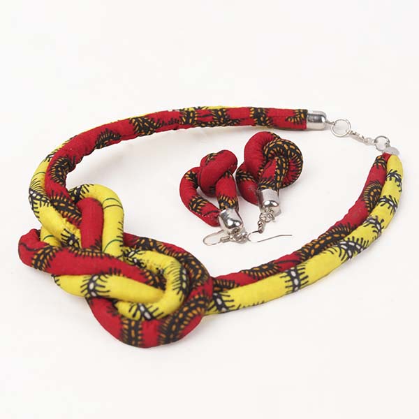 Red and Yellow Wax Braid Necklaces with Assorted Earrings – Authentic African Jewelry Set Available at Baobabmart