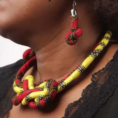 Red and Yellow Wax Braid Necklaces with Assorted Earrings – Authentic African Jewelry Set Available at Baobabmart