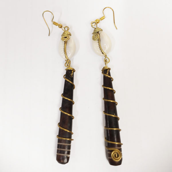Sculpted Ox Horn Earrings Decorated with Cowries – Handcrafted African Jewelry at Baobabmart