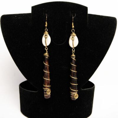 Sculpted Ox Horn Earrings Decorated with Cowries – Handcrafted African Jewelry at Baobabmart