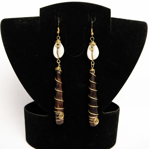 Sculpted Ox Horn Earrings Decorated with Cowries – Handcrafted African Jewelry at Baobabmart
