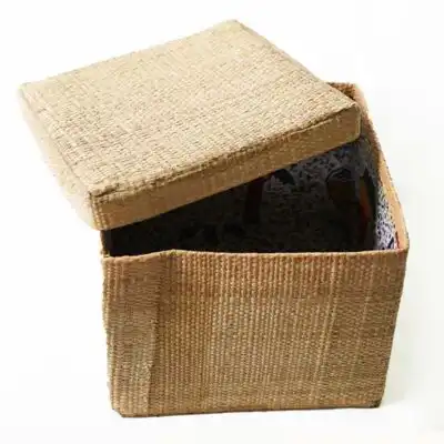 Handmade Square Raffia Jewelry Box for Sale Baobabmart