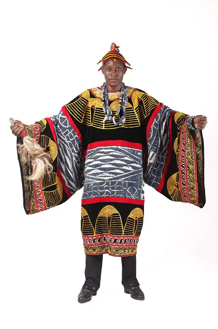 Cameroon Toghu Traditional Attire with Cap and Jewelries – Authentic African Wear at Baobabmart