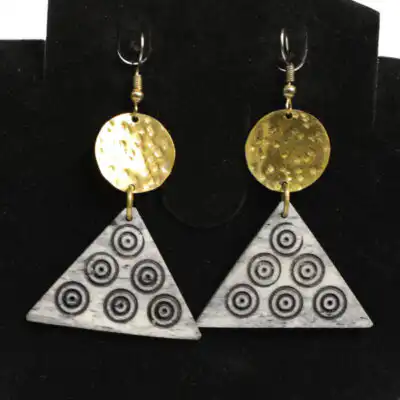 Triangle Ox Horn Earrings with Bronze Circles – Handcrafted African Jewelry at Baobabmart