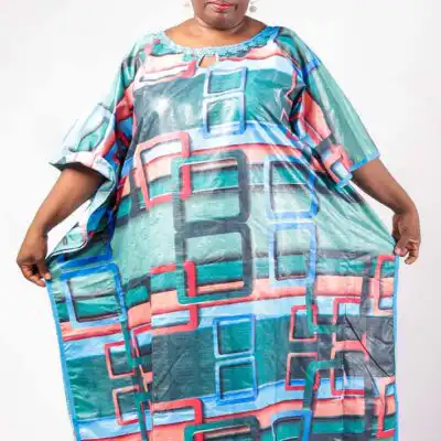 Women Blue Boubou with Geometric Patterns – Elegant and Authentic African Fashion at Baobabmart