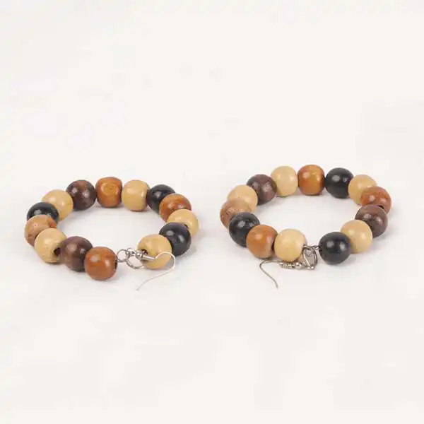 Wooden beads earring 1 Handcrafted Wooden Beaded Round Earrings – Authentic African Jewelry Available at Baobabmart