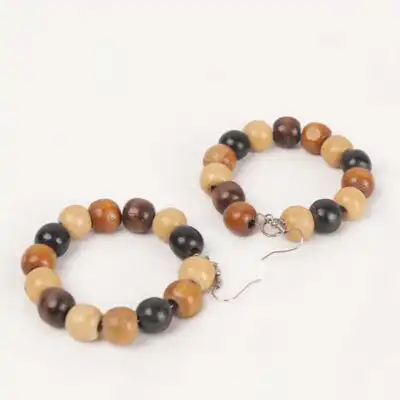 Handcrafted Wooden Beaded Round Earrings – Authentic African Jewelry Available at Baobabmart