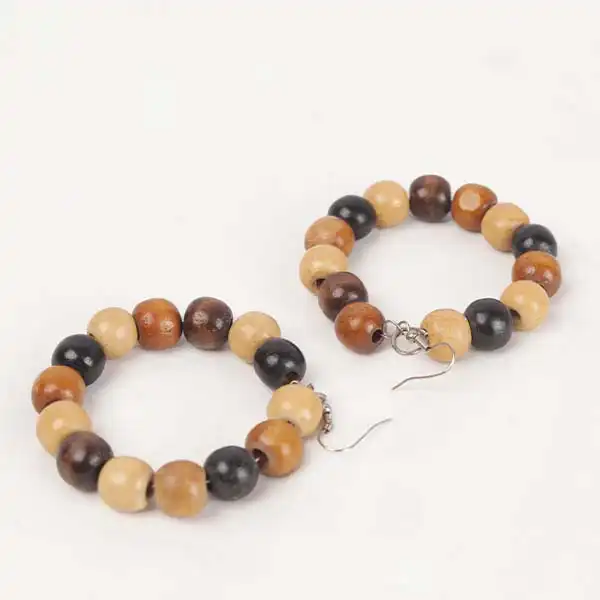 Wooden beads earring 2 Handcrafted Wooden Beaded Round Earrings – Authentic African Jewelry Available at Baobabmart