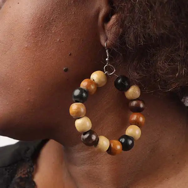 Wooden beads earring 3 Handcrafted Wooden Beaded Round Earrings – Authentic African Jewelry Available at Baobabmart