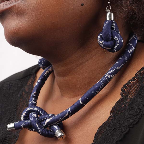 blue Wax braid necklaces + assorted earrings 7 Handmade African Blue Wax Braid Necklaces and Earrings – African Jewelry at Baobabmart