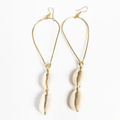 Cowrie Earrings with Oval Bronze – Handcrafted African Jewelry at Baobabmart