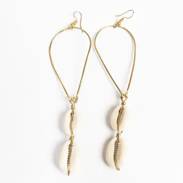 Cowrie Earrings with Oval Bronze – Handcrafted African Jewelry at Baobabmart