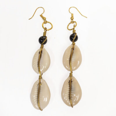 Handmade Beaded Cowrie Pendant Earrings – Unique African Jewelry at Baobabmart