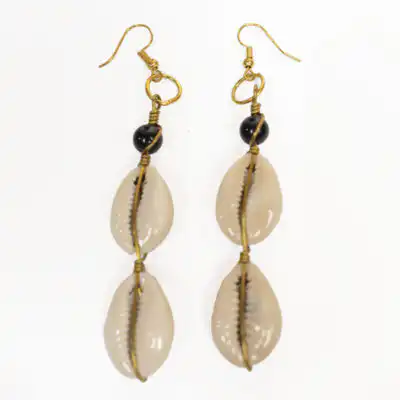 Handmade Beaded Cowrie Pendant Earrings – Unique African Jewelry at Baobabmart
