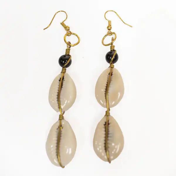 Handmade Beaded Cowrie Pendant Earrings – Unique African Jewelry at Baobabmart