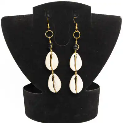 Handmade Beaded Cowrie Pendant Earrings – Unique African Jewelry at Baobabmart