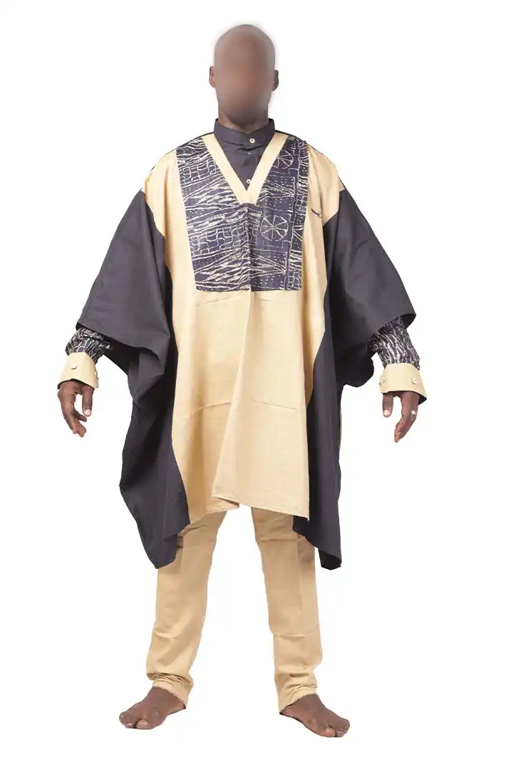 Handmade 3-Piece Boubou Set for Men in vibrant African design, crafted in Cameroon, available at Baobabmart.