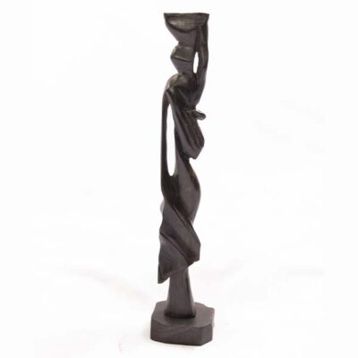 African Sculpture of a Woman Carrying a Calabash, handcrafted with intricate details, symbolizing African tradition, available at BaobabMart.