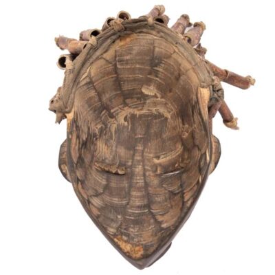 African Chokwe Mask with bamboo hair and wood, handcrafted in Cameroon, perfect for decor or collections, available at BaobabMart.