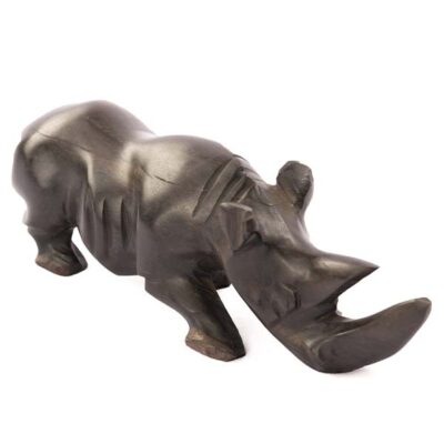 Vintage African Handmade Rhinoceros Figurine, intricately handcrafted with cultural and wildlife-inspired details, available at Baobabmart.