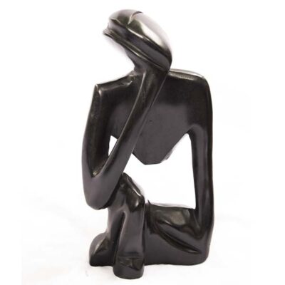Black African Woman Thinker Statue, handcrafted with intricate details, symbolizing grace and resilience, available at BaobabMart.