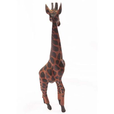 Hand Carved Wooden African Giraffe Sculpture, intricately detailed and handcrafted, perfect for decor or collections, available at Baobabmart.