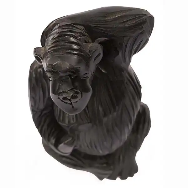 African monkey figurine 2 Vintage Ebony African Monkey Figurine, handcrafted with intricate details, perfect for decor or collections, available at BaobabMart.