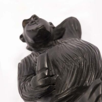 Vintage Ebony African Monkey Figurine, handcrafted with intricate details, perfect for decor or collections, available at BaobabMart.