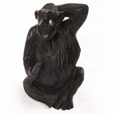 Vintage Ebony African Monkey Figurine, handcrafted with intricate details, perfect for decor or collections, available at BaobabMart.