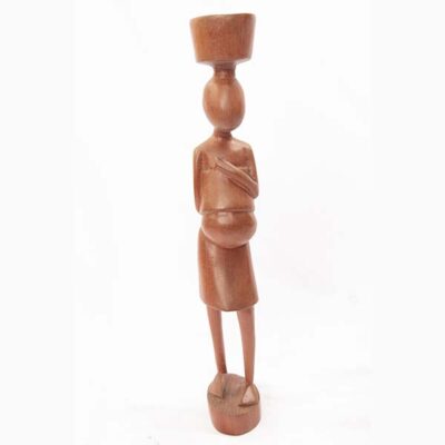 African Mother and Child Wooden Statue, handcrafted from ebony wood, perfect for decor or gifting, available at BaobabMart.